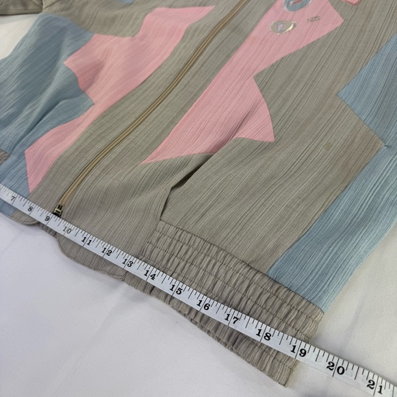 Vintage Joyce Petite 1980s pink, blue and beige zippered geometric top medium - Picture 10 of 16